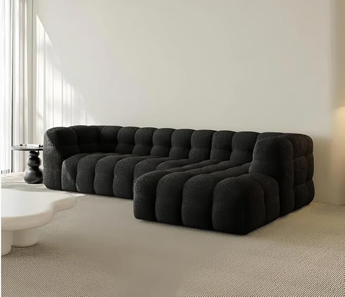 Pixa Homes PixaHome Fleece Fabric Overstuffed Multifunction Cloud L-shaped Sofa Chair Set - Black - Image 1